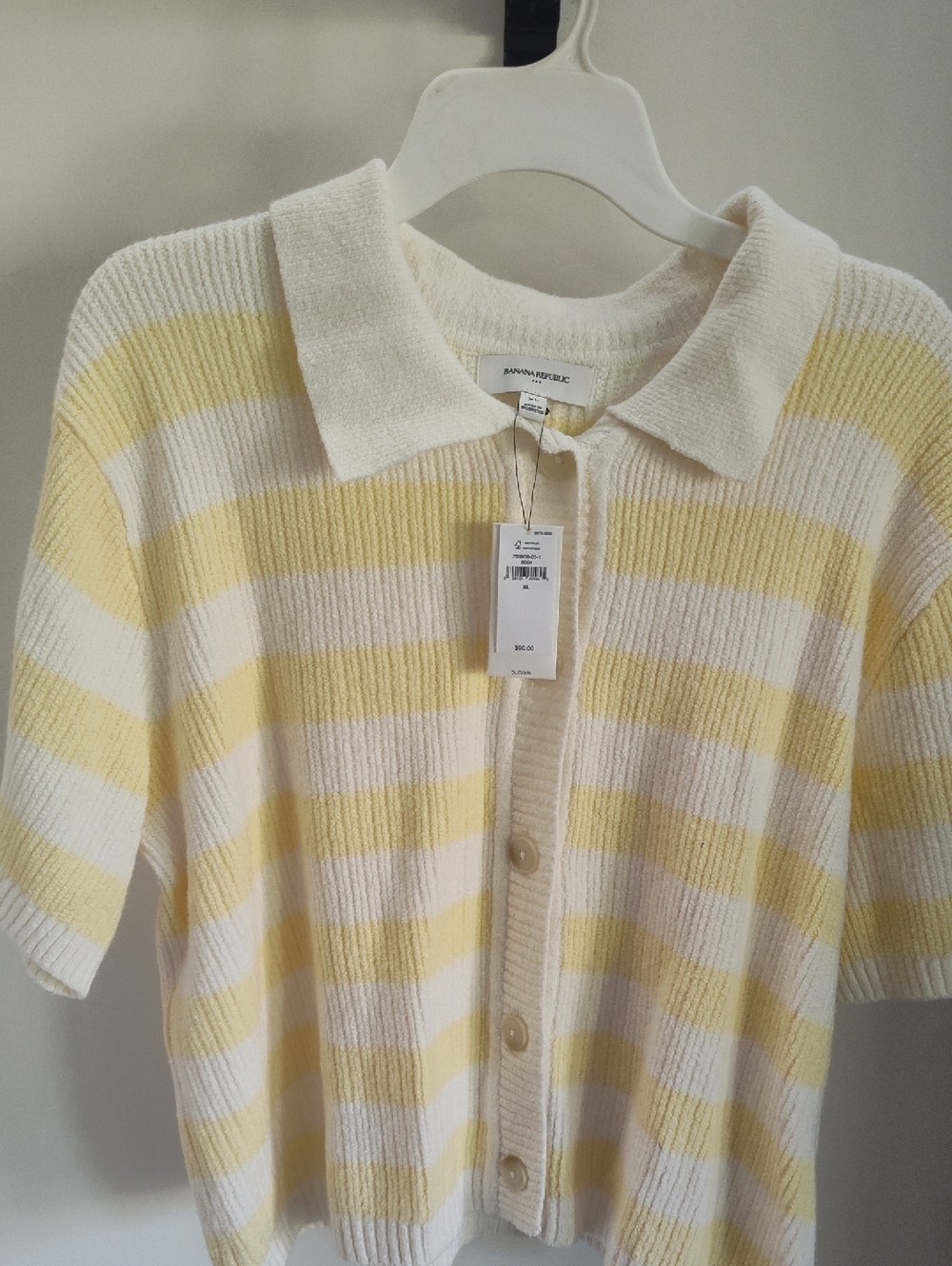 Banana Republic Cream and Yellow Striped Short-Sleeve Polo Cardigan